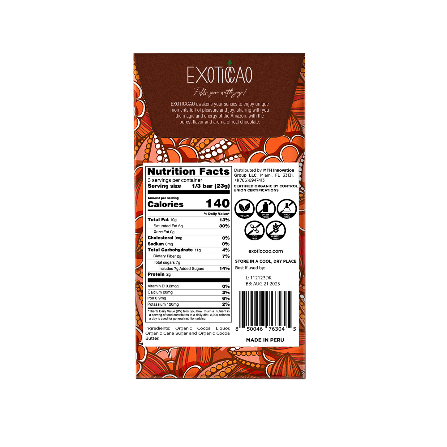 Organic Dark Chocolate Bar