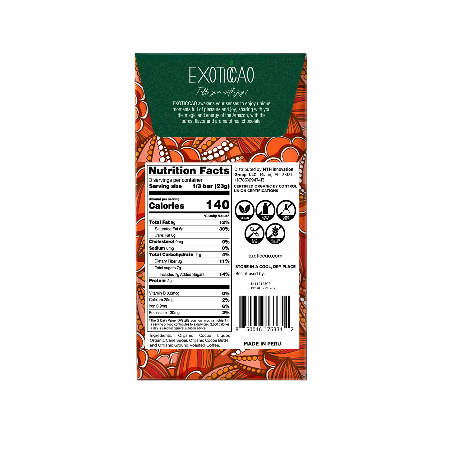 Ground Roasted Coffee Organic Dark Chocolate Bar