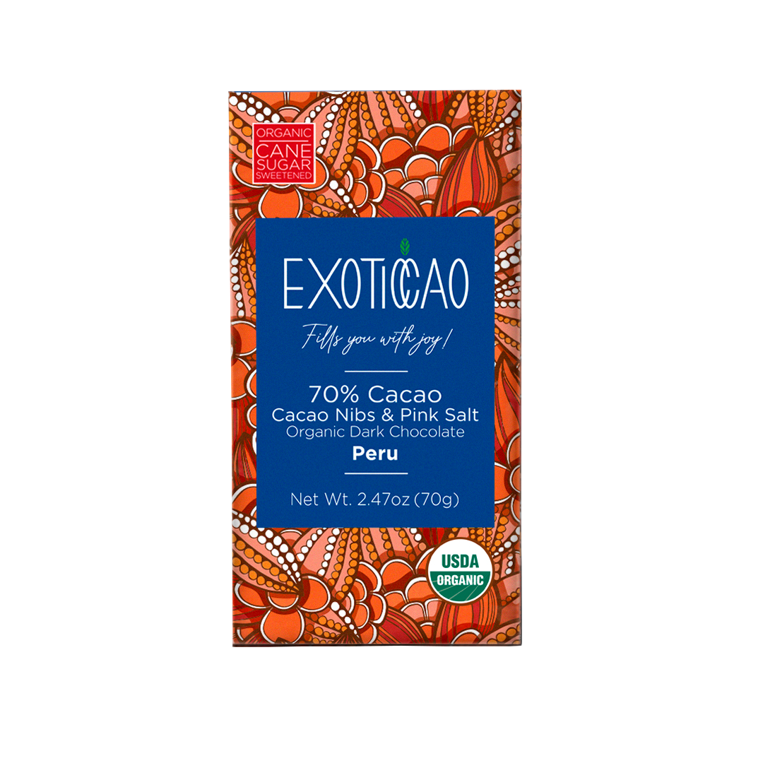 Cacao Nibs & Pink Salt Organic Dark Chocolate Bar