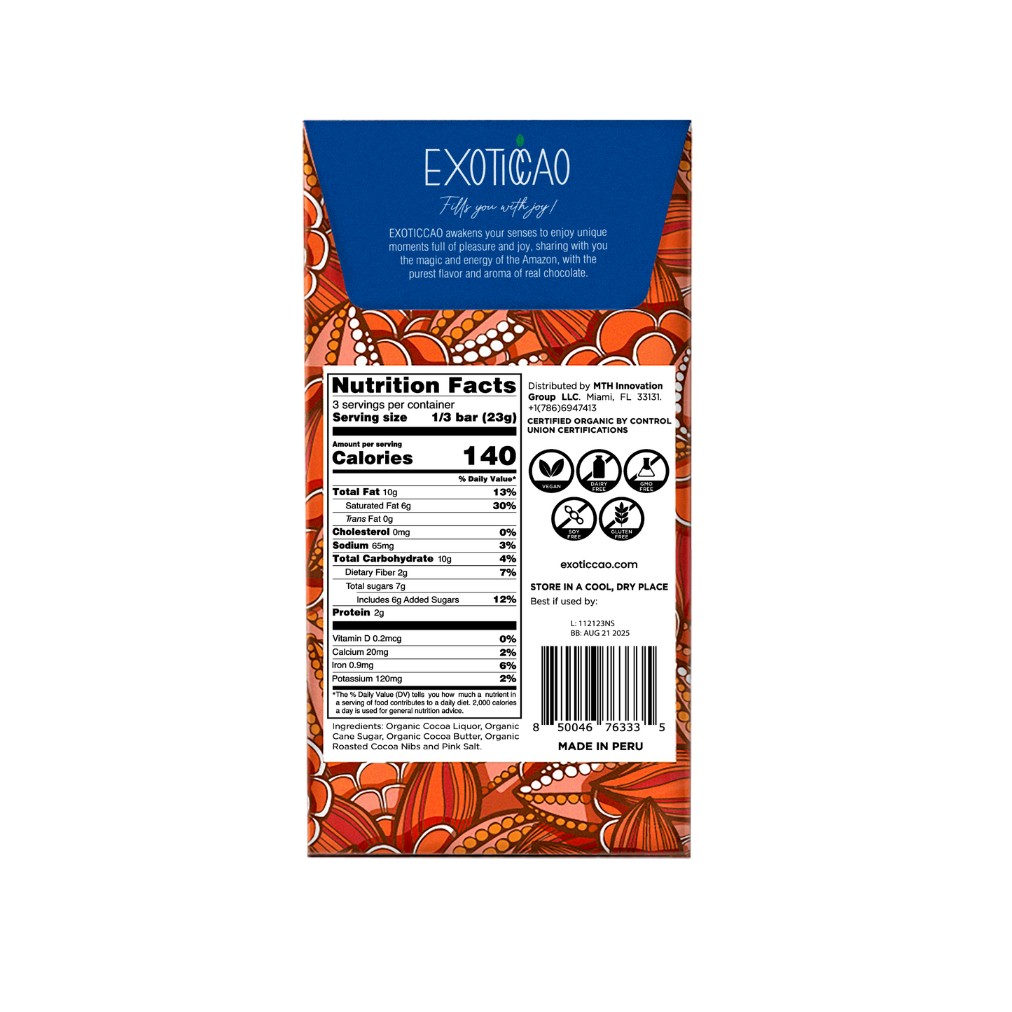 Cacao Nibs & Pink Salt Organic Dark Chocolate Bar