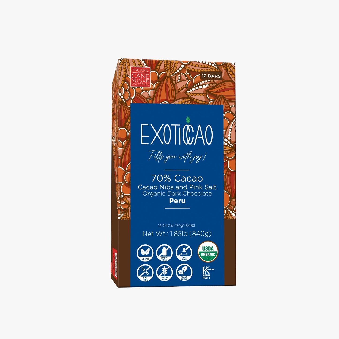 Cacao Nibs & Pink Salt Organic Dark Chocolate Bar