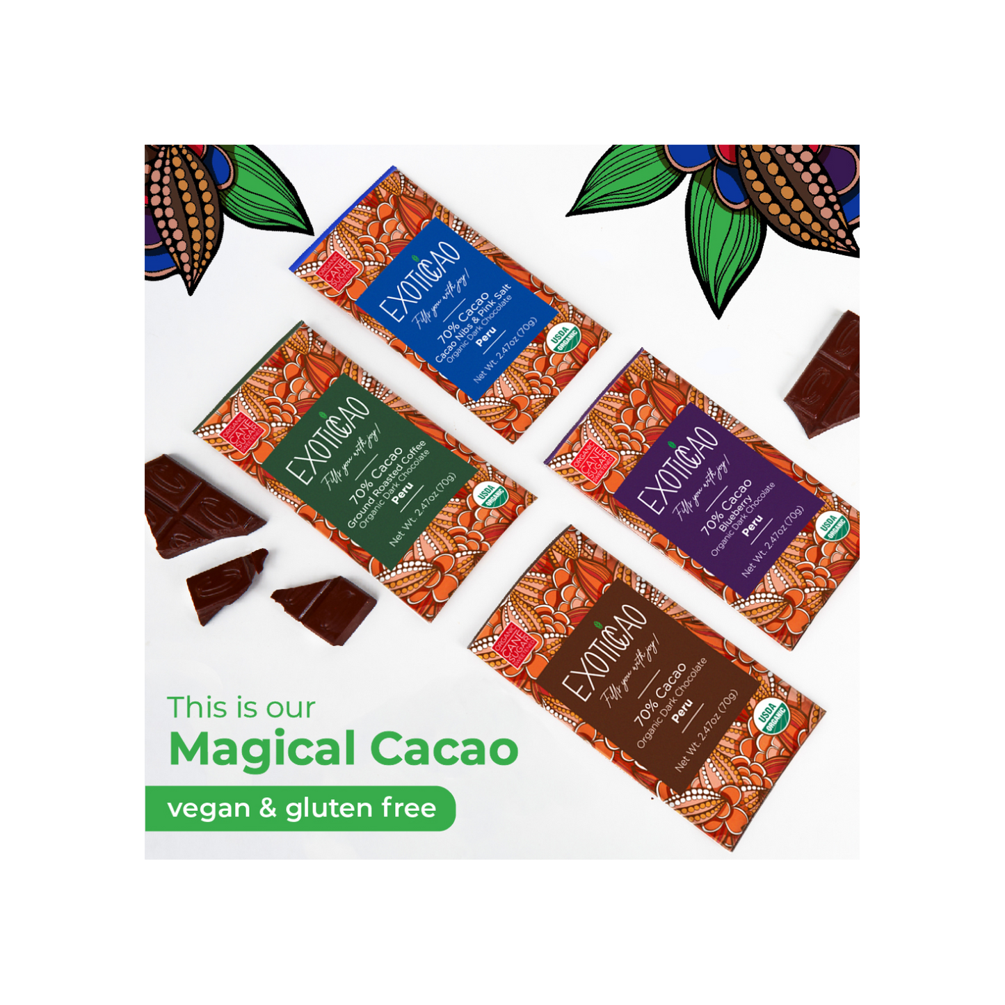Variety Pack Organic Dark Chocolate - 12 Bars