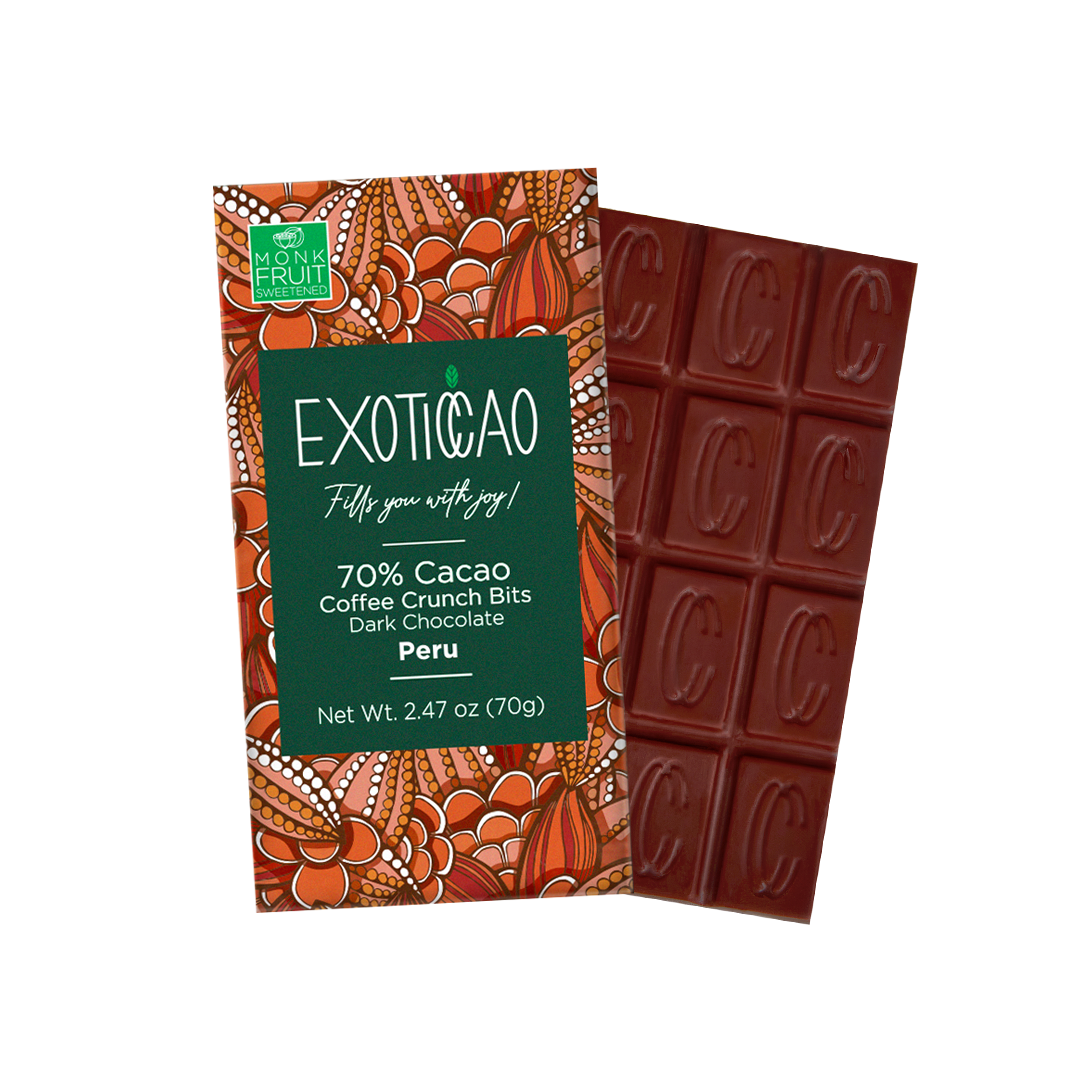 Coffee Crunch Bits Dark Chocolate Bar - No Sugar Added