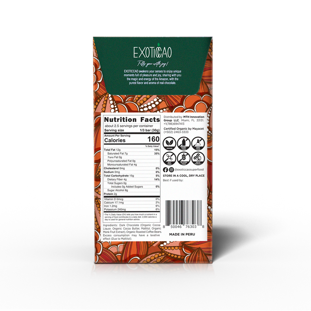 Coffee Crunch Bits Dark Chocolate Bar - No Sugar Added