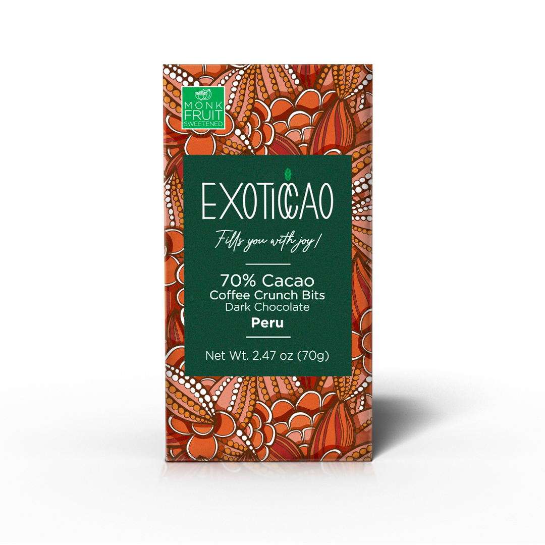 Coffee Crunch Bits Dark Chocolate Bar - No Sugar Added