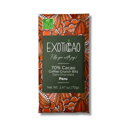 Coffee Crunch Bits Dark Chocolate Bar - No Sugar Added