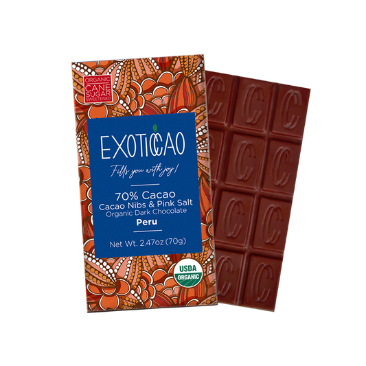 Cacao Nibs & Pink Salt Organic Dark Chocolate Bar