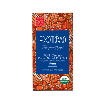 Cacao Nibs & Pink Salt Organic Dark Chocolate Bar