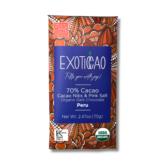 Cacao Nibs & Pink Salt Organic Dark Chocolate Bar