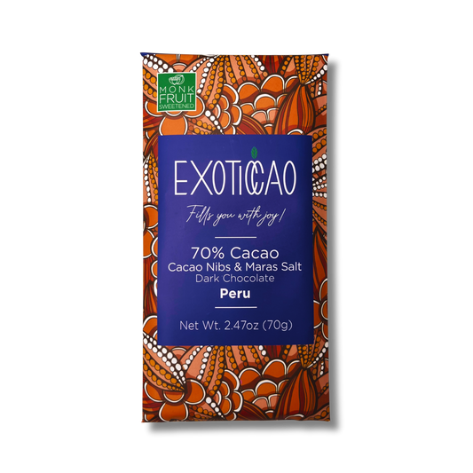 Cacao Nibs & Maras Salt  Dark Chocolate Bar -No Sugar Added