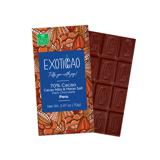 Cacao Nibs & Maras Salt  Dark Chocolate Bar -No Sugar Added